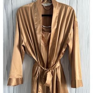 Victoria's Secret 2 Piece Set - Tan Wrap Robe (One Size) and Nightie (Medium)